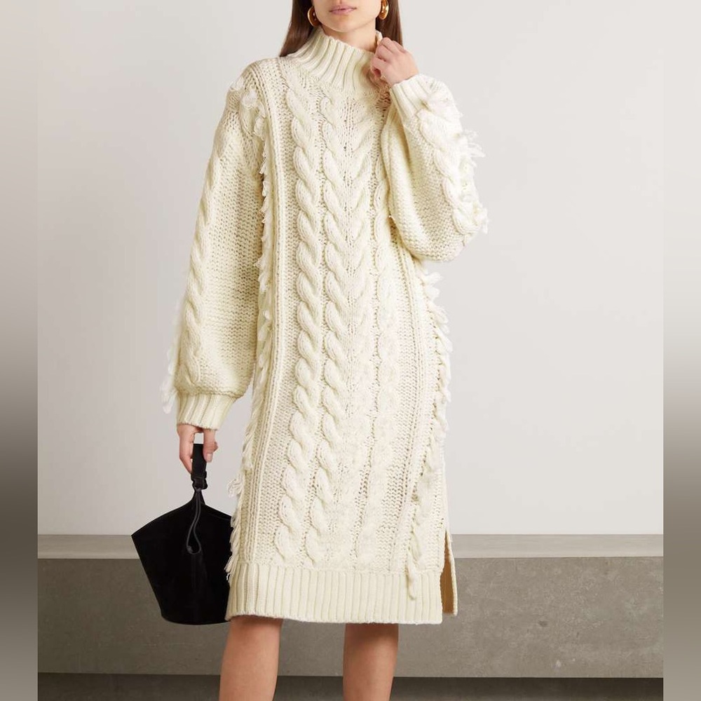 FARM Rio Cream Cable-Knit Midi Sweater Dress